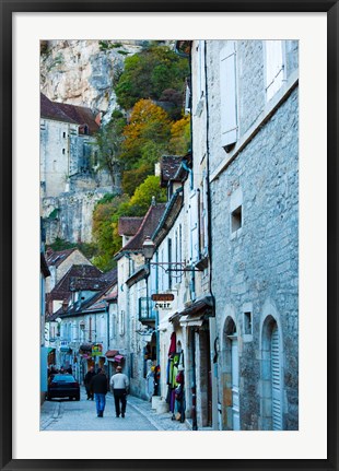 Framed Tourists walking in the street of lower town, Rocamadour, Lot, Midi-Pyrenees, France Print