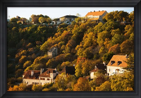 Framed Buildings in L&#39;Hospitalet village at sunset, Rocamadour, Lot, Midi-Pyrenees, France Print