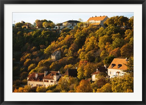 Framed Buildings in L&#39;Hospitalet village at sunset, Rocamadour, Lot, Midi-Pyrenees, France Print