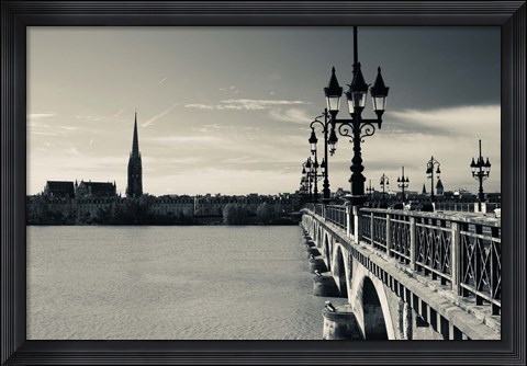 Framed Pont de Pierre bridge across Garonne River, Bordeaux, Gironde, Aquitaine, France Print