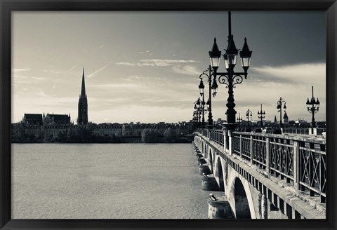 Framed Pont de Pierre bridge across Garonne River, Bordeaux, Gironde, Aquitaine, France Print