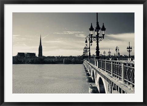 Framed Pont de Pierre bridge across Garonne River, Bordeaux, Gironde, Aquitaine, France Print