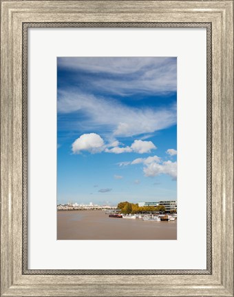 Framed Boats with a city at the waterfront, Garonne River, Bordeaux, Gironde, Aquitaine, France Print