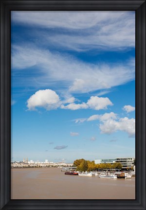 Framed Boats with a city at the waterfront, Garonne River, Bordeaux, Gironde, Aquitaine, France Print