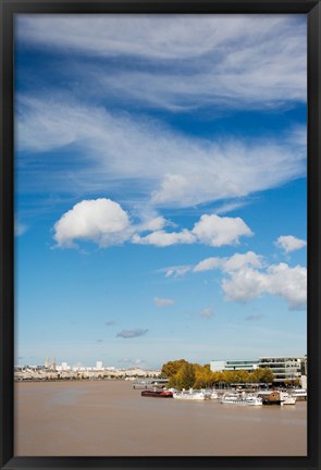 Framed Boats with a city at the waterfront, Garonne River, Bordeaux, Gironde, Aquitaine, France Print