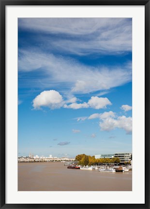 Framed Boats with a city at the waterfront, Garonne River, Bordeaux, Gironde, Aquitaine, France Print