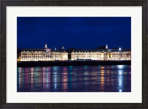 Framed Place de la Bourse buildings from the Garonne River at dusk, Bordeaux, Gironde, Aquitaine, France Print