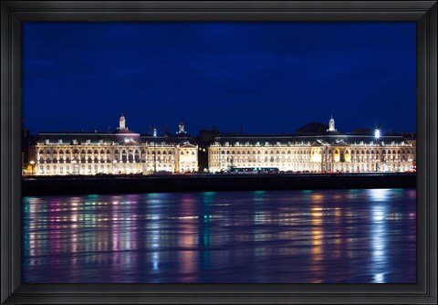 Framed Place de la Bourse buildings from the Garonne River at dusk, Bordeaux, Gironde, Aquitaine, France Print