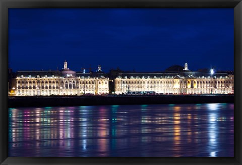 Framed Place de la Bourse buildings from the Garonne River at dusk, Bordeaux, Gironde, Aquitaine, France Print