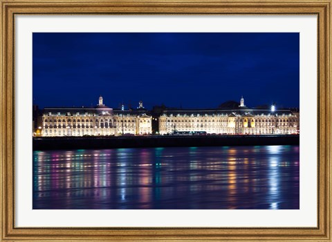 Framed Place de la Bourse buildings from the Garonne River at dusk, Bordeaux, Gironde, Aquitaine, France Print