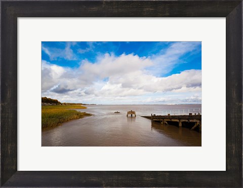 Framed Town Pier on the Gironde River, Pauillac, Haut Medoc, Gironde, Aquitaine, France Print