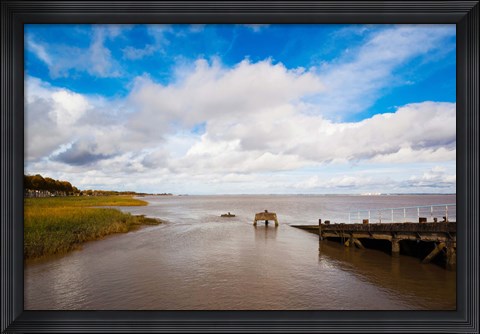 Framed Town Pier on the Gironde River, Pauillac, Haut Medoc, Gironde, Aquitaine, France Print