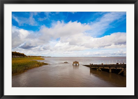 Framed Town Pier on the Gironde River, Pauillac, Haut Medoc, Gironde, Aquitaine, France Print