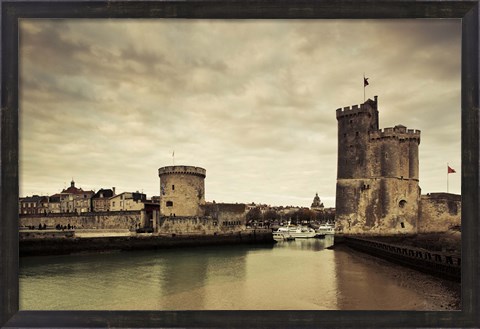 Framed Tour de la Chaine and Tour St-Nicholas towers, Old Port, La Rochelle, Charente-Maritime, Poitou-Charentes, France Print