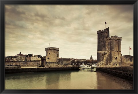 Framed Tour de la Chaine and Tour St-Nicholas towers, Old Port, La Rochelle, Charente-Maritime, Poitou-Charentes, France Print