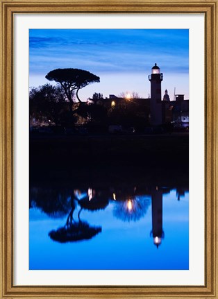 Framed Silhouette of Old Port Lighthouse at dawn, La Rochelle, Charente-Maritime, Poitou-Charentes, France Print