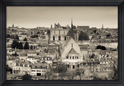 Framed Townscape and Cathedrale St-Pierre, Poitiers, Vienne, Poitou-Charentes, France Print