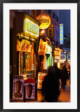 Framed Pedestrians walking in a market, Rue de Huchette, Left Bank, Paris, Ile-de-France, France Print