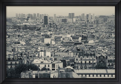 Framed Aerial view of a city viewed from Basilique Du Sacre Coeur, Montmartre, Paris, Ile-de-France, France Print