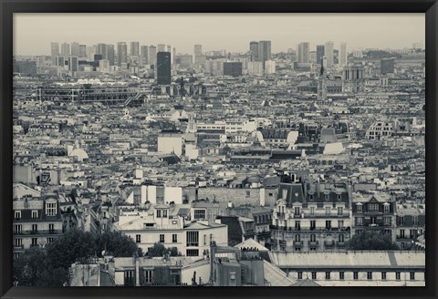 Framed Aerial view of a city viewed from Basilique Du Sacre Coeur, Montmartre, Paris, Ile-de-France, France Print