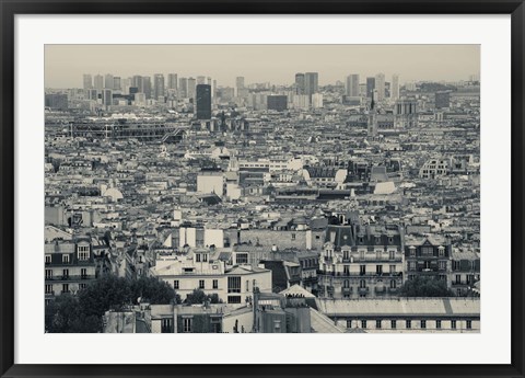 Framed Aerial view of a city viewed from Basilique Du Sacre Coeur, Montmartre, Paris, Ile-de-France, France Print