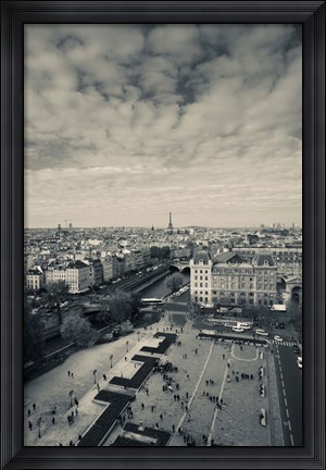 Framed Aerial view of a city viewed from Notre Dame Cathedral, Paris, Ile-de-France, France Print
