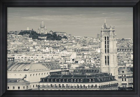Framed City with St. Jacques Tower and Basilique Sacre-Coeur viewed from Notre Dame Cathedral, Paris, Ile-de-France, France Print