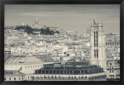 Framed City with St. Jacques Tower and Basilique Sacre-Coeur viewed from Notre Dame Cathedral, Paris, Ile-de-France, France Print