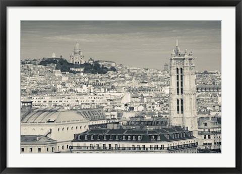 Framed City with St. Jacques Tower and Basilique Sacre-Coeur viewed from Notre Dame Cathedral, Paris, Ile-de-France, France Print