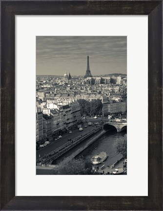 Framed City with Eiffel tower in the background viewed from Notre Dame Cathedral, Paris, Ile-de-France, France Print