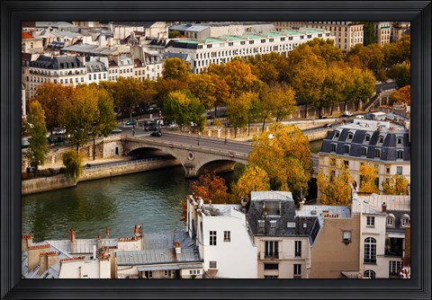 Framed Seine River and city viewed from the Notre Dame Cathedral, Paris, Ile-de-France, France Print