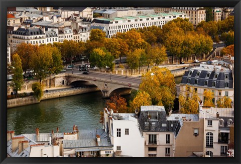 Framed Seine River and city viewed from the Notre Dame Cathedral, Paris, Ile-de-France, France Print