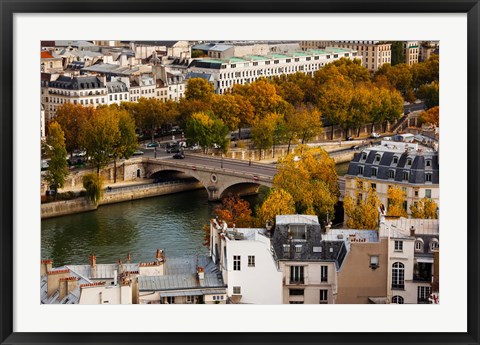 Framed Seine River and city viewed from the Notre Dame Cathedral, Paris, Ile-de-France, France Print