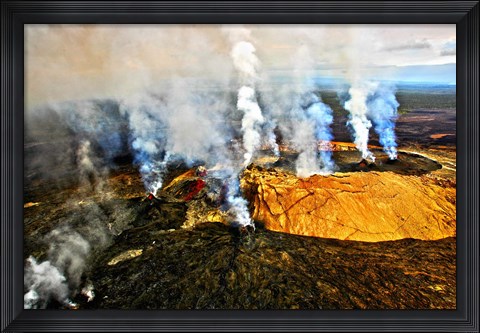 Framed Steam erupting from a volcano, Kilauea, Kauai, Hawaii Print