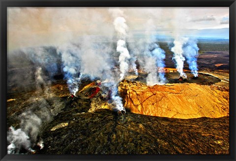 Framed Steam erupting from a volcano, Kilauea, Kauai, Hawaii Print