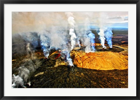 Framed Steam erupting from a volcano, Kilauea, Kauai, Hawaii Print