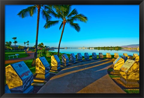 Framed Waterfront Submarine Memorial, USS Bowfin Submarine Museum And Park, Pearl Harbor, Honolulu, Oahu, Hawaii, USA Print