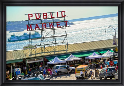 Framed People in a public market, Pike Place Market, Seattle, Washington State, USA Print