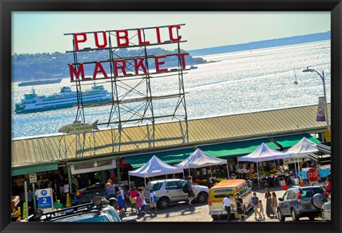 Framed People in a public market, Pike Place Market, Seattle, Washington State, USA Print