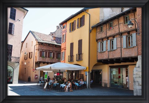 Framed People at sidewalk cafe, Piazza San Fedele, Como, Lombardy, Italy Print