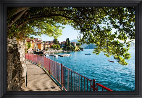 Framed Walkway along the shore of a lake, Varenna, Lake Como, Lombardy, Italy Print