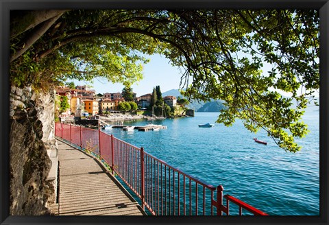 Framed Walkway along the shore of a lake, Varenna, Lake Como, Lombardy, Italy Print