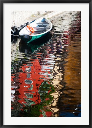 Framed Houses and boat reflected in Lake Como, Varenna, Lombardy, Italy Print