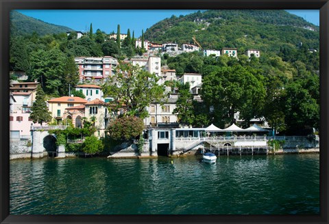 Framed Acquadolce Cafe at the edge of Lake Como, Carate Urio, Province of Como, Lombardy, Italy Print