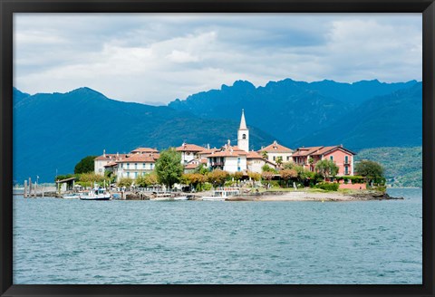 Framed Town on an Island, Isola dei Pescatori, Stresa, Lake Maggiore, Piedmont, Italy Print