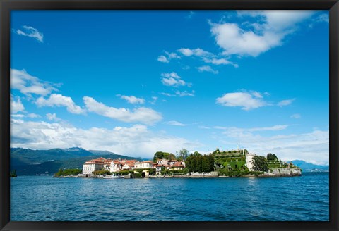 Framed Isola Bella seen from ferry, Stresa, Lake Maggiore, Piedmont, Italy Print