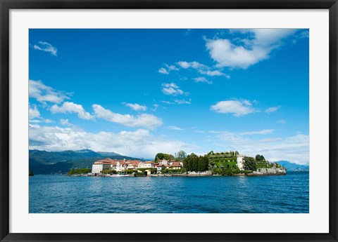 Framed Isola Bella seen from ferry, Stresa, Lake Maggiore, Piedmont, Italy Print