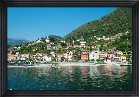 Framed Building in a town at the waterfront, Argeno, Lake Como, Lombardy, Italy Print