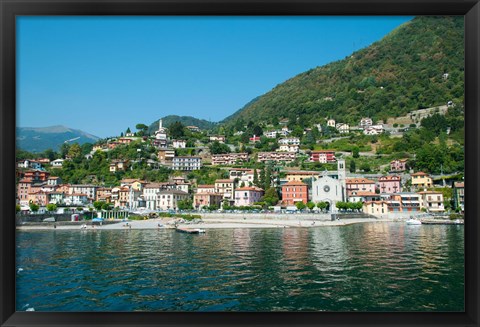 Framed Building in a town at the waterfront, Argeno, Lake Como, Lombardy, Italy Print