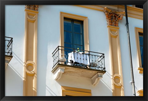 Framed Table for two on balcony of room at Villa D&#39;Este hotel, Cernobbio, Como, Lombardy, Italy Print